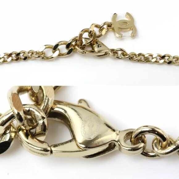 CHANEL CC Logos Rhinestone Padlock Long Chain Necklace 32" Gold Tone - Picture 5 of 7